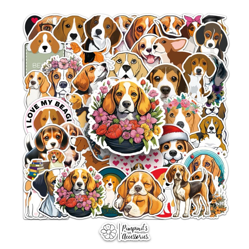 ร้านในไทยพร้อมส่ง : สติ๊กเกอร์กันน้ำลายสุนัขพันธุ์บีเกิ้ล | BEAGLE Dog Waterproof Decoration Sticker Set.