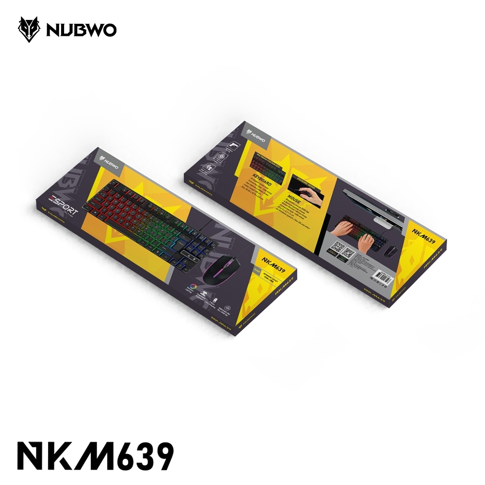 Nubwo คีย์บอร์ดและเมาส์แบบสาย NKM-639 มีไฟ RGB RUBBER DOME SWITCHES