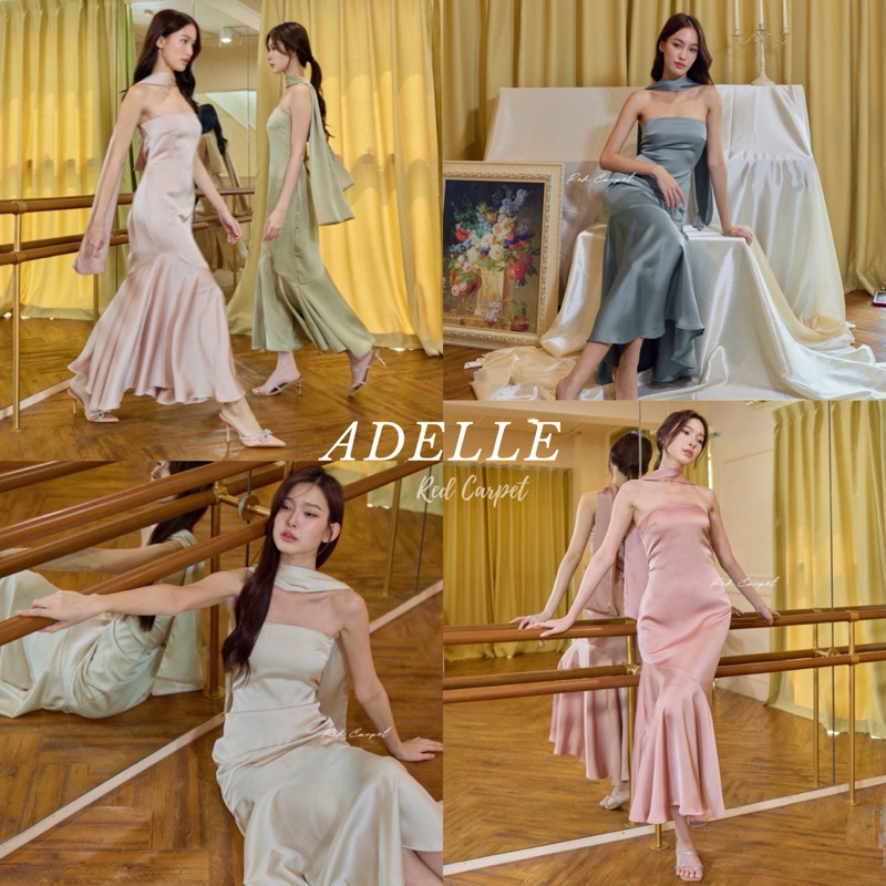 Red Carpet #R100 ADELLE DRESS เดรสเกาะอก ซาตินเรียบหรู แต่งชายกระโปรงระบาย ชุดออกงาน ชุดเพื่อนเจ้าสาว ไปงานแต่งA
