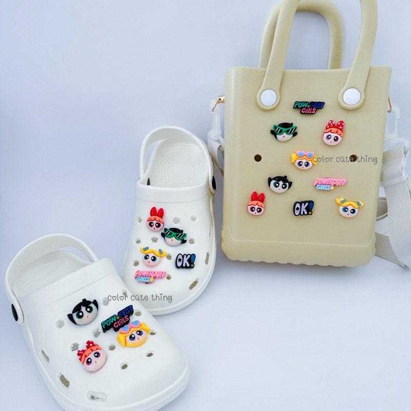 jibbitz พาวเวอร์พัฟเกิร์ล ตัวติดรองเท้าหัวโต ตัวติดรองเท้าcrocs เซต9ตัว เฉพาะตัวติดไม่รวมรองเท้า