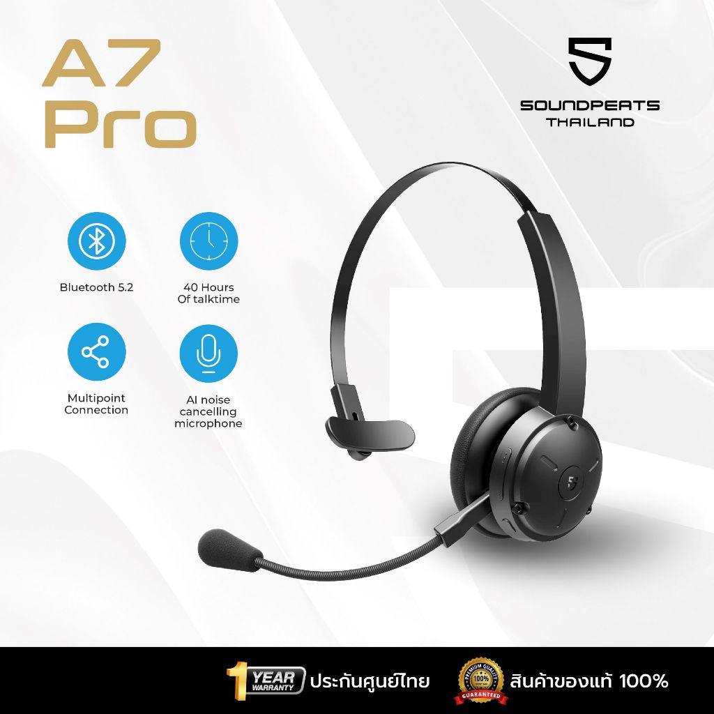 [ประกันศูนย์ไทย] SoundPEATS A7 Pro หูฟังบลูทูธไร้สาย พร้อมไมโครโฟน AI ตัดเสียงรบกวนหูฟัง บลูทูธ Call