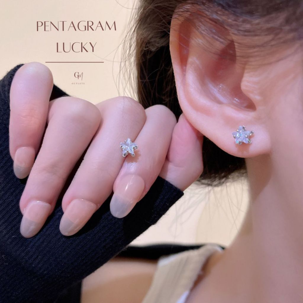 OUTLETS ล้างสต็อกจากโรงงานตรง ต่างหู Pentagram Lucky ต่างหูเพชร Valentine ของขวัญ ต่างหูผู้หญิง