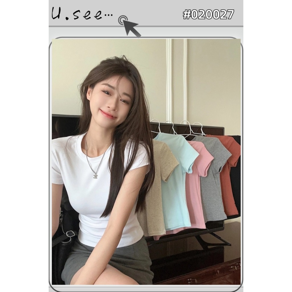 สื้อท่อนบน เสื้อแขนสั้น ทรงสลิมฟิต สีสันสดใส มีสีให้เลือกมากมาย#2027