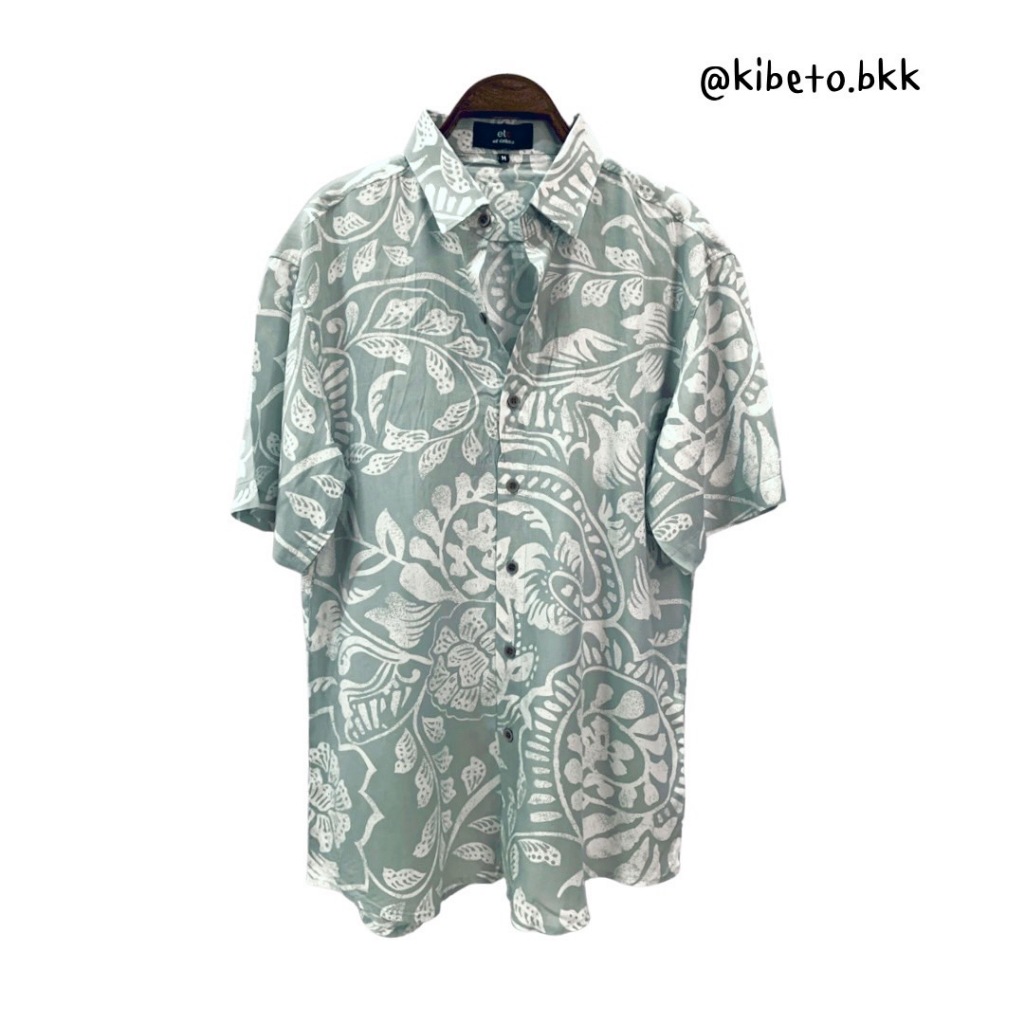 Kibeto เสื้อฮาวาย ลายลูกน้ำ สีเทา ผ้าสปันเรยอน เนื้อนิ่ม ใส่สบาย M L XL 2XL 3XL