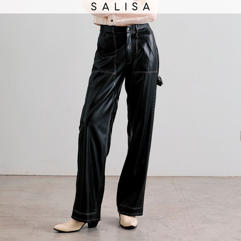 SALISA - RIDE PANTS Mid-Rise Vegan Leather/Denim กางเกงขายาว *BLACK VEGAN XS&M PRE-ORDER 2 WEEKS*