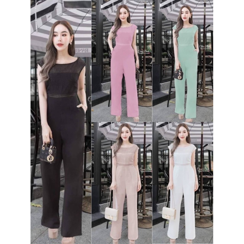 จั้มสูท อกแต่งผ้าตารางซีทรู ใส่ออกงาน ทรงสวย