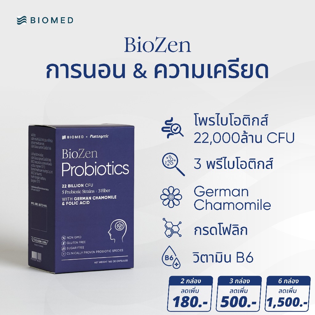 BioZen แคปซูลโพรไบโอติกส์Medical Grade by BioMed ลดความเครียด นอนไม่หลับ และสารก่อมะเร็ง