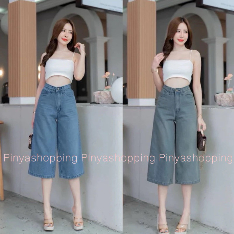 กางเกงยีนส์5ส่วนทรงขากระบอกผ้ายีนส์ฟอกสีสวยเกาหลีเกาใจS-XL