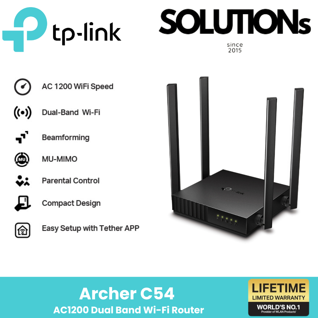 TP-Link Archer C54 AC1200 Dual Band Wi-Fi Router 4 เสาสัญญาณและ Beamforming เหมาะสตรีมวิดิโอ 4K ดาวน์โหลดความเร็วสูง