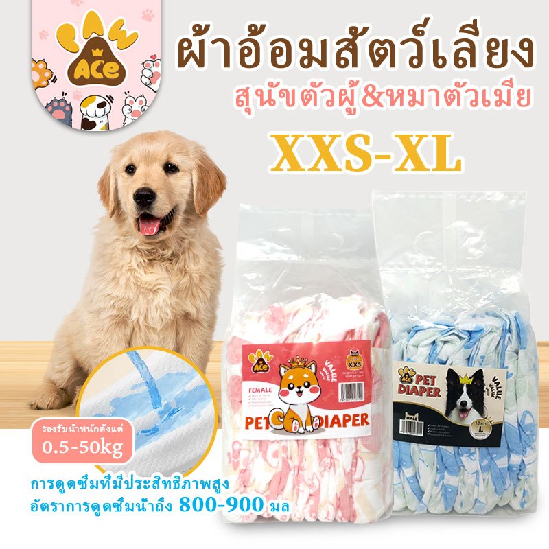 สุนัขเพศผู้ สุนัขเพศเมีย XXS-XL ผ้าอ้อมน้องหมา (12ชิ้น) มีหลายขนาดให้เลือก ผ้าอ้อมสุนัข เพศเมีย ผ้าอ้อมสัตว์เลี้ยง