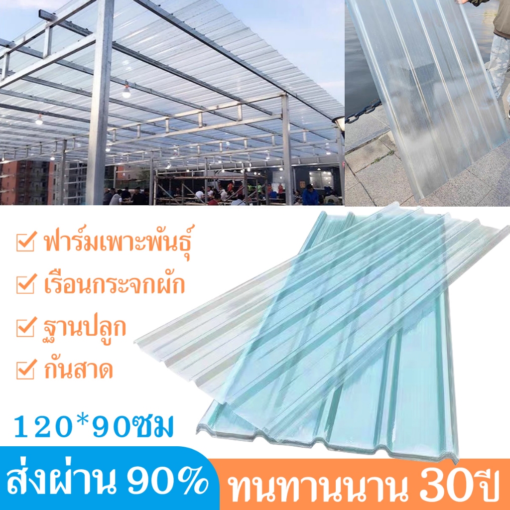 แผ่นหลังคา แผ่นหลังคาคาใส กระเบื้องหลังคา แผ่นใส โปร่งแสงกระเบื้องหลังคาใยแก้ว ลอนคู่ ลอนเล็ก 1.2m