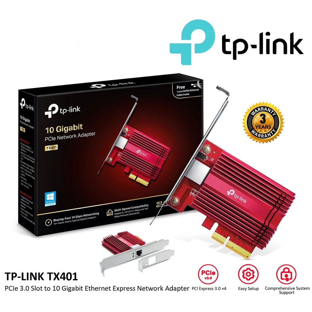 TP-LINK TX401 "10 Gigabit PCI Express Network Adapter SPEC: PCIe 3.0 ×4, I