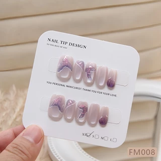 🔥พร้อมส่งไทย🔥FM เล็บปลอม สไตล์โมเดิรน สีลูกแก้วแคทอายใช้งานง่าย 10 ชิ้น/ไซส์ Mเซ็ตเล็บปลอม ฟรีกาวสิริโคนติดเล็บ เล็บปลอม