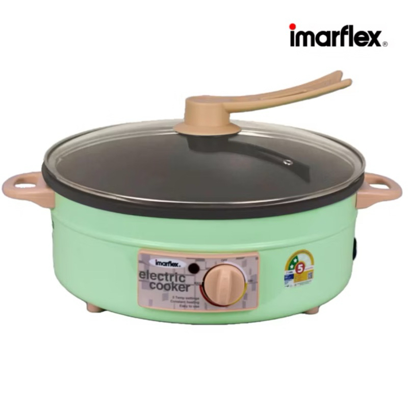 IMARFLEX กระทะไฟฟ้าอลูมิเนียม แบบเคลือบเทฟล่อน ฝาแก้ว ขนาด 3 ลิตร IP-134 คละสี