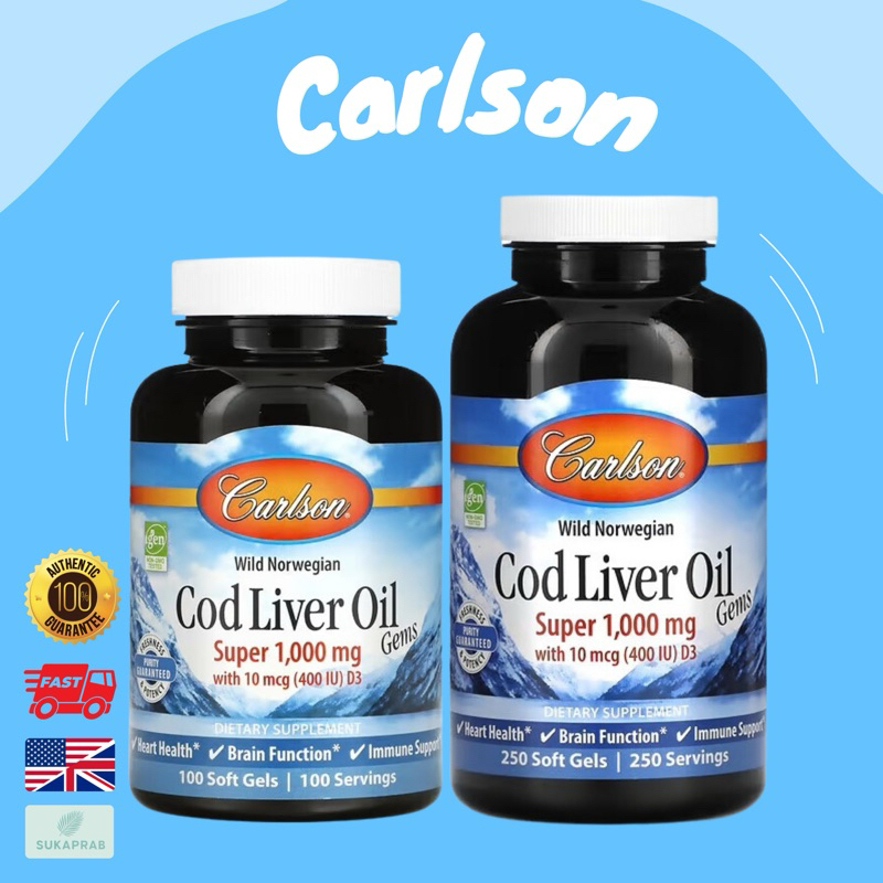พร้อมส่ง Carlson Wild Norwegian Cod Liver Oil Gems 1,000 mg