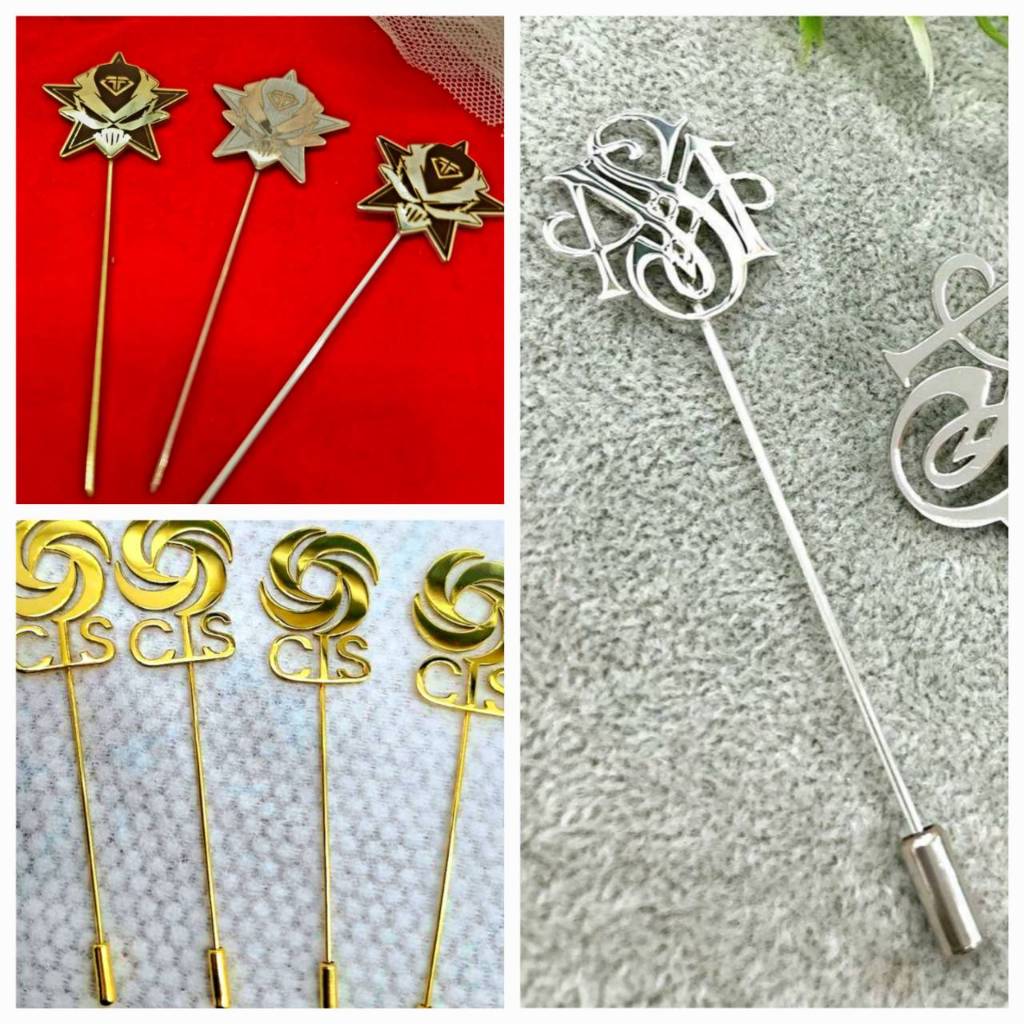 เข็มกลัดงานไดคัต/เลเซอร์/ตัวอักษร/โลดก้ พิณติดสูทขนาดมาตราฐานร้าน (เครื่องประดับตามสั่ง งานออกแบบเอง)