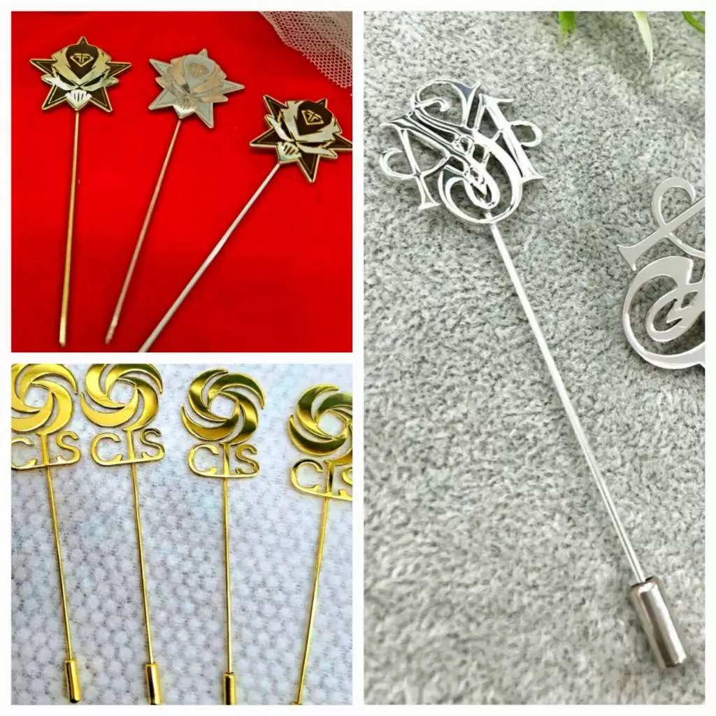 เข็มกลัดงานไดคัต/เลเซอร์/ตัวอักษร/โลดก้ พิณติดสูทขนาดมาตราฐานร้าน (เครื่องประดับตามสั่ง งานออกแบบเอง)