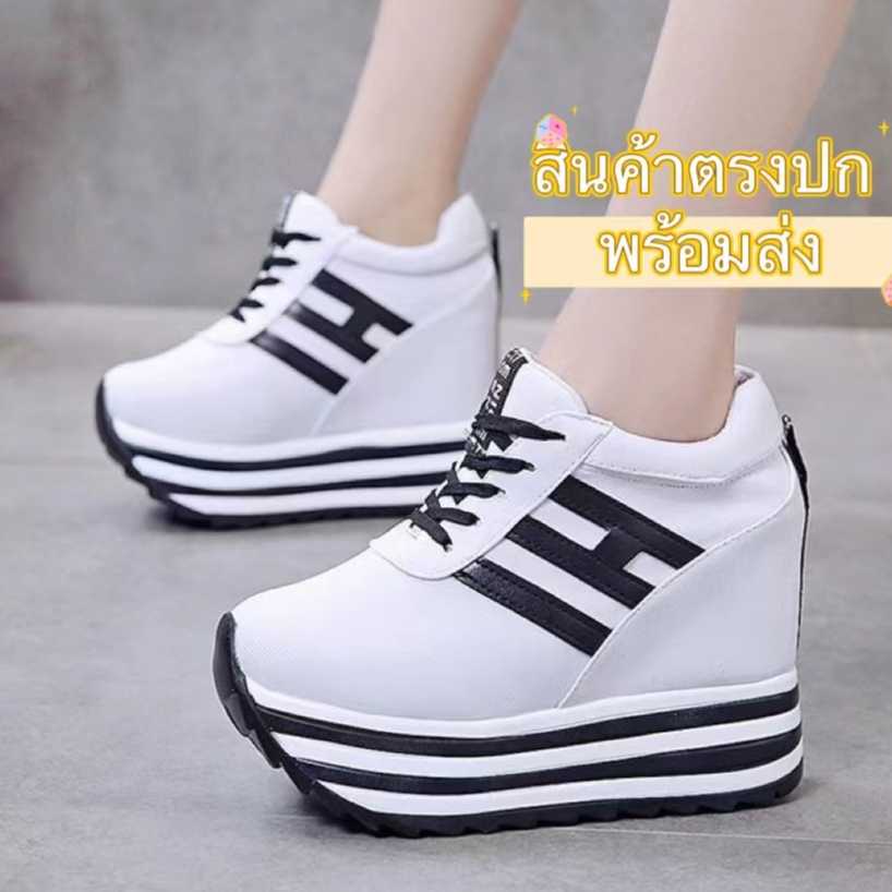 leeblackshoe รองเท้าผ้าใบผู้หญิง ดีไซน์โดดเด่น  รองเท้าทรงที่สวย น้ำหนักเบา ไม่ปวดเท้า สีสันน่ารัก เสริมส้น8cm A506