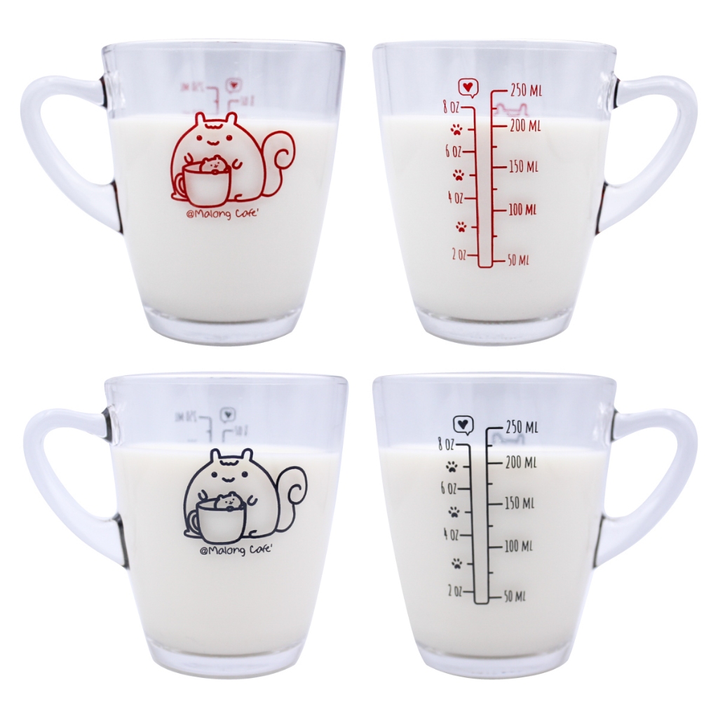 แก้วสเกล ตวงส่วนผสม แก้วชงกาแฟ Malong Cafe ขนาด 8 ออนซ์ / 250 มล.