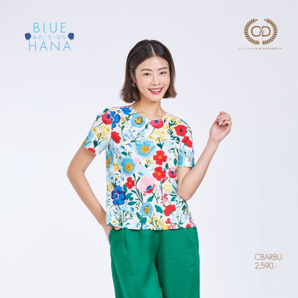 C&D เสื้อผู้หญิงคอกลม แขนสั้น 	Blue HANA สีฟ้า CBARBU
