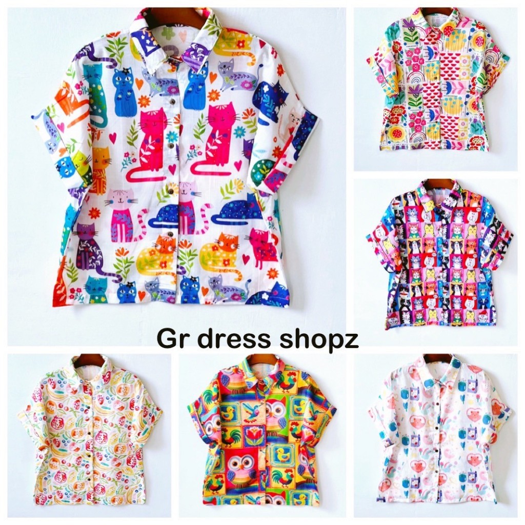 ป้าย June Shop เสื้อเชิ้ตแขนสั้นผ้าลินินสลาฟปลายแขนเบิ้ล อก 43 นิ้ว ยาว 22.5 นิ้ว