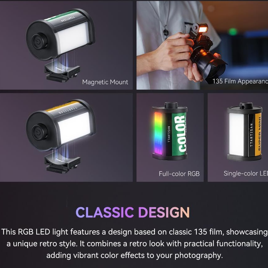 Ttartisan Mini Magnetic LED / RGB Fill Light  5W  ความสว่าง 125ลูเมน อุณหภูมิสี (± 200K): 3000/4500 / 6000K จัดส่งในไทย