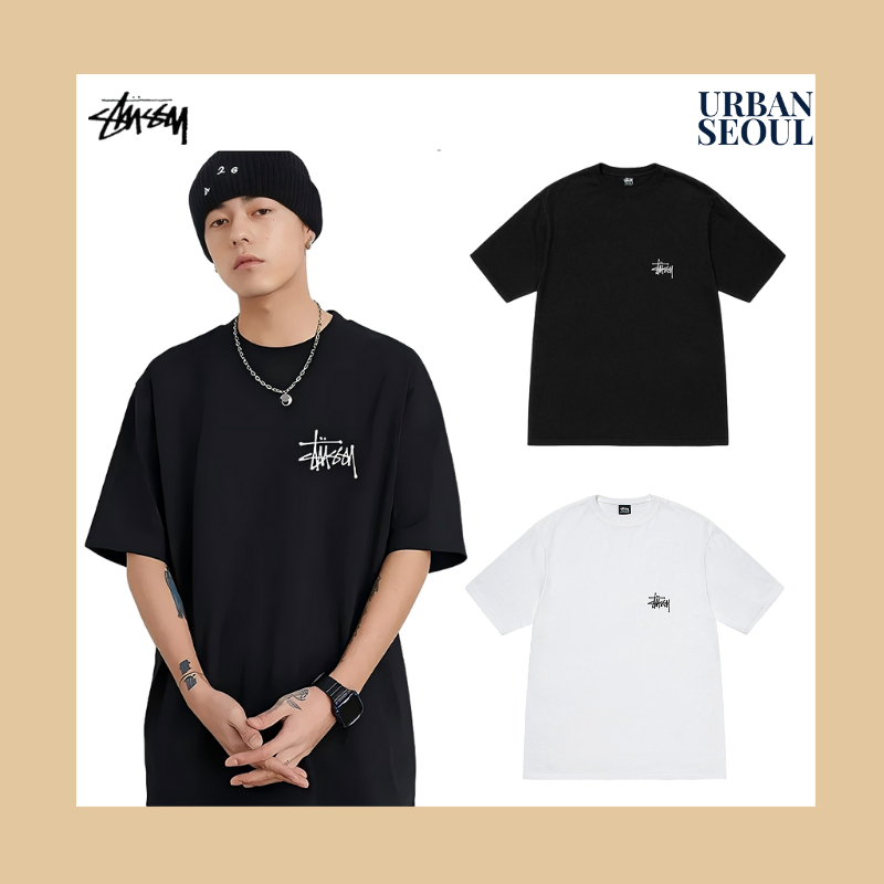 ของแท้ 100% Stussy BASIC STÜSSY TEE เสื้อยืด Black/White ยและผู้หญิง มสำหรับผู้ชา