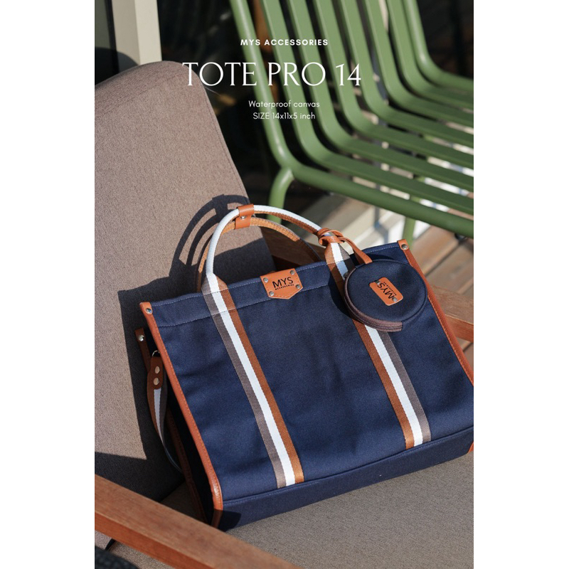 Tote Pro กระเป๋าผ้าแคนวาสกันน้ำ ใส่ โน้ตบุ๊ค เอกสารได้+แถมฟรีกระเป๋าใส่เหรียญ