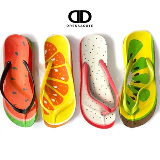 2156 (ตำหนิ)รองเท้าแตะแบบหนีบ พิมพ์ลายผลไม้สีหวาน