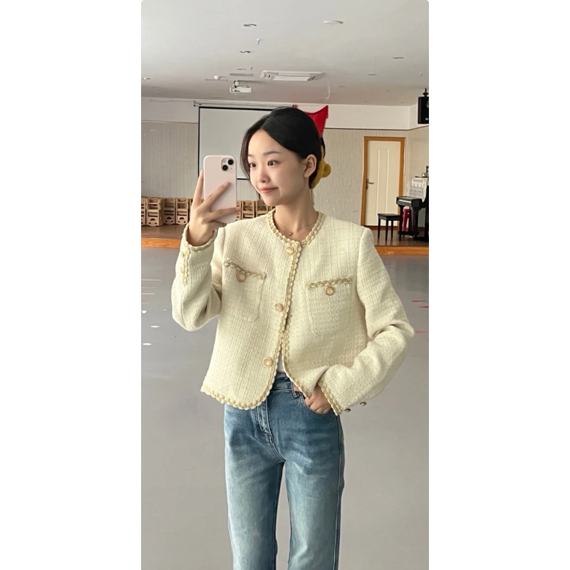 เสื้อแจ็คเก็ต ทวิต คาดิแกน สีครีม อก:36-38 สำหรับผู้หญิง ในฤดูใบไม้ผลิและใบไม้ร่วงระดับไฮเอนด์ #ทวิตคาดิแกน #เสื้อคลุม