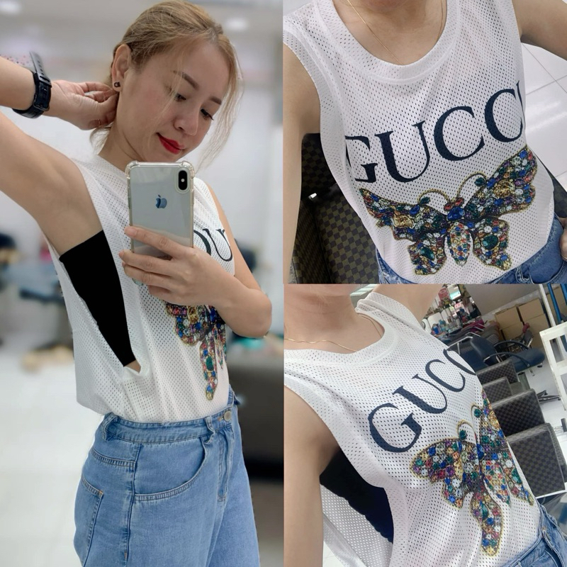 เสื้อกล้ามแขนกว้างคุมบรา ผ้าตาข่าย อก34-36 ยาว24"