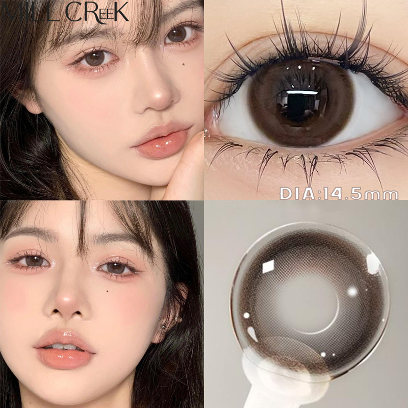 COD [ Free Gift ] MILL CREEK คอนแทคเลนส์ สีน้ําตาลครีม Glossy 14.5 มม 0~-8.00 เกรด 1ปี2 ชิ้น คอนแทคเลนส์สายตาสั้น