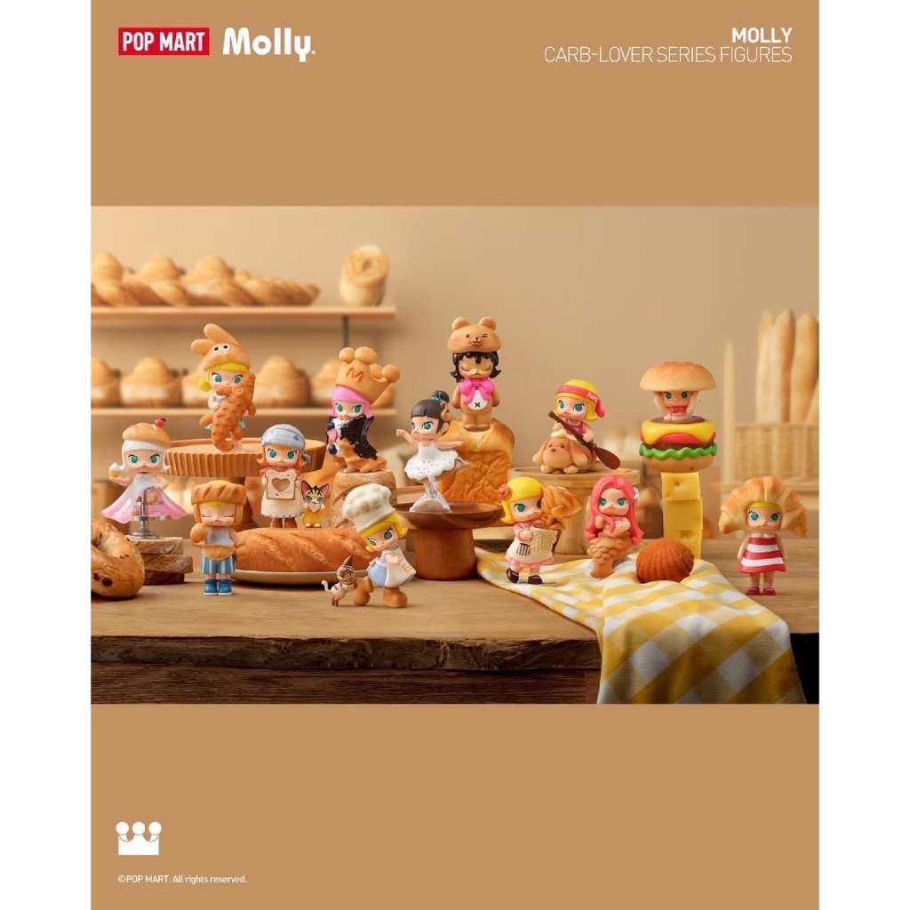 (ลด30%) POPMART - กล่องสุ่ม MOLLY bread head series มอลลี่ขนมปัง 1กล่อง 12ชิ้น กล่องซีล Blind box เจาะหัว ทำพวงกุญแจได้