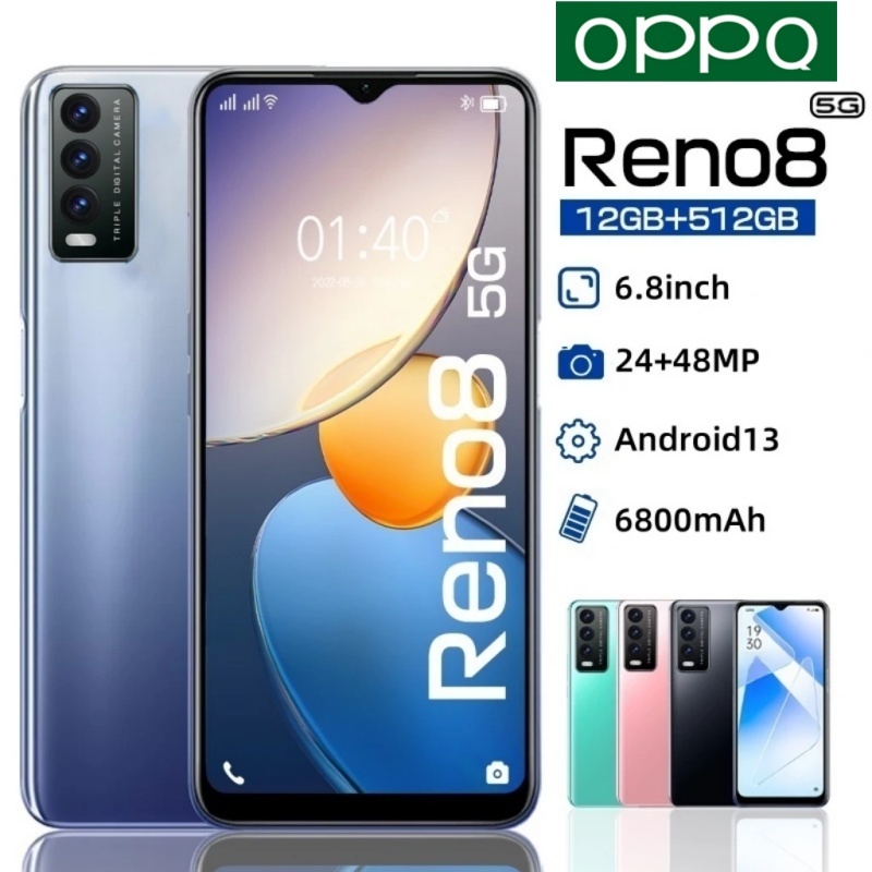 โทรศัพท์มือถือ Reno 8 แรม12GB รอม512GB 6.8นิ้วหน้าจอเต็มรองรับ 2 ซิมการ์ดรองรับแอพธนาคารโทรศัพท์มือถือราคาถูก