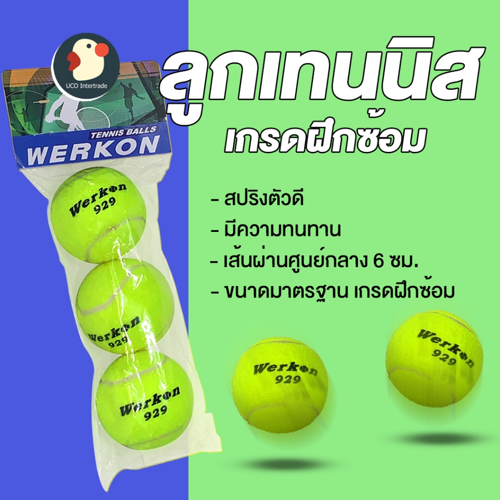*ซื้อ299.-ลด45โค้ดUCOUNT12* เทนนิส ลูกเทนนิส Tennis ball ฝึก/ซ้อม เกรดPRO WERKON 3 ลูก/แพ็ค ขนาด 6.5ซม