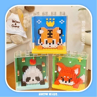 บล็อกนาโน Panda Tiger Raccoon Zoo Building Blocks PUZZLE ของเล่นเพื่อการศึกษาสําหรับเด็กชายและเด็กหญิง