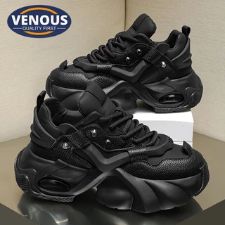 【Venous】2025 รองเท้าผู้ชายสีดำแบบหนาปี รองเท้าผ้าใบแบบเป็นกันเอง รองเท้ากีฬาผู้ชายพื้นยาง Size 37-46