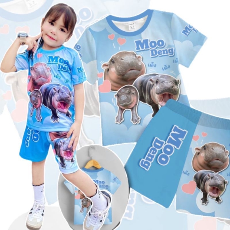 ชุดเด็ก หมูเด้ง เสื้อแขนสั้น กางเกงขาสั้น ผ้าไมโคร