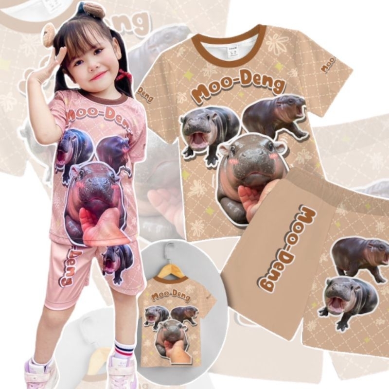 ชุดเด็ก หมูเด้ง เสื้อแขนสั้น กางเกงขาสั้น ผ้าไมโคร