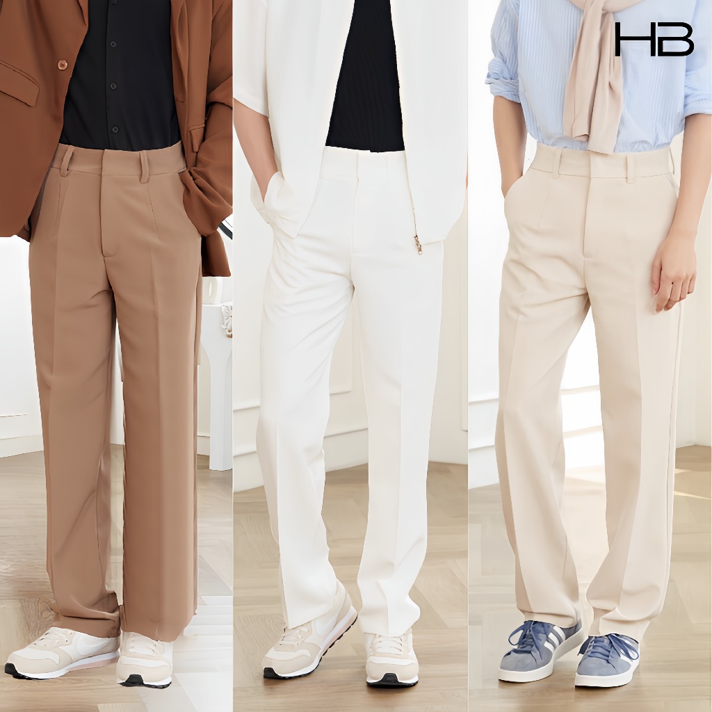 HB COZY PANTS กางเกงเอวสูงขายาวกระบอกตรง มีกระเป๋า 2 ข้าง S-4XL