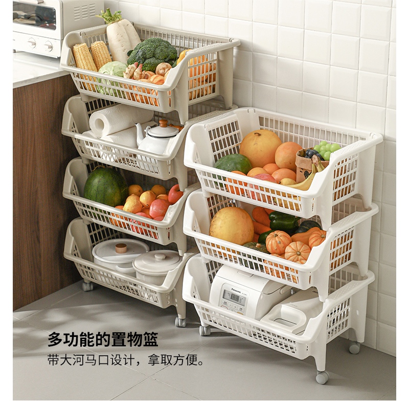 HT ตะกร้าชั้นวางเหลี่ยม 1/2/3/4/5 ชั้น สีขาว/ดำ/กาแฟ/เขียว/ล้อ M รุ่น BK-135 ขนาด 43.5*35*90 cm กลาง