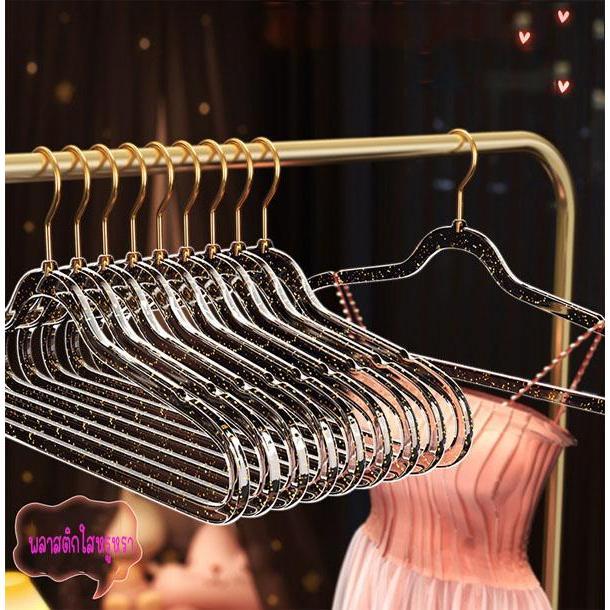 furnituredirect แพ็ค10ชิ้น ไม้แขวนเสื้อพลาสติกใส หรูหรา มีกันตก ตะขอแสตนเลส 1334