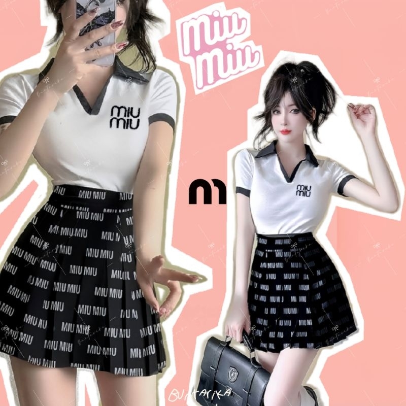 129(ทั้งชุด) งานเวียดนาม พร้อมส่ง set miu เสื้อคอปก+กระโปรงมีซับใน