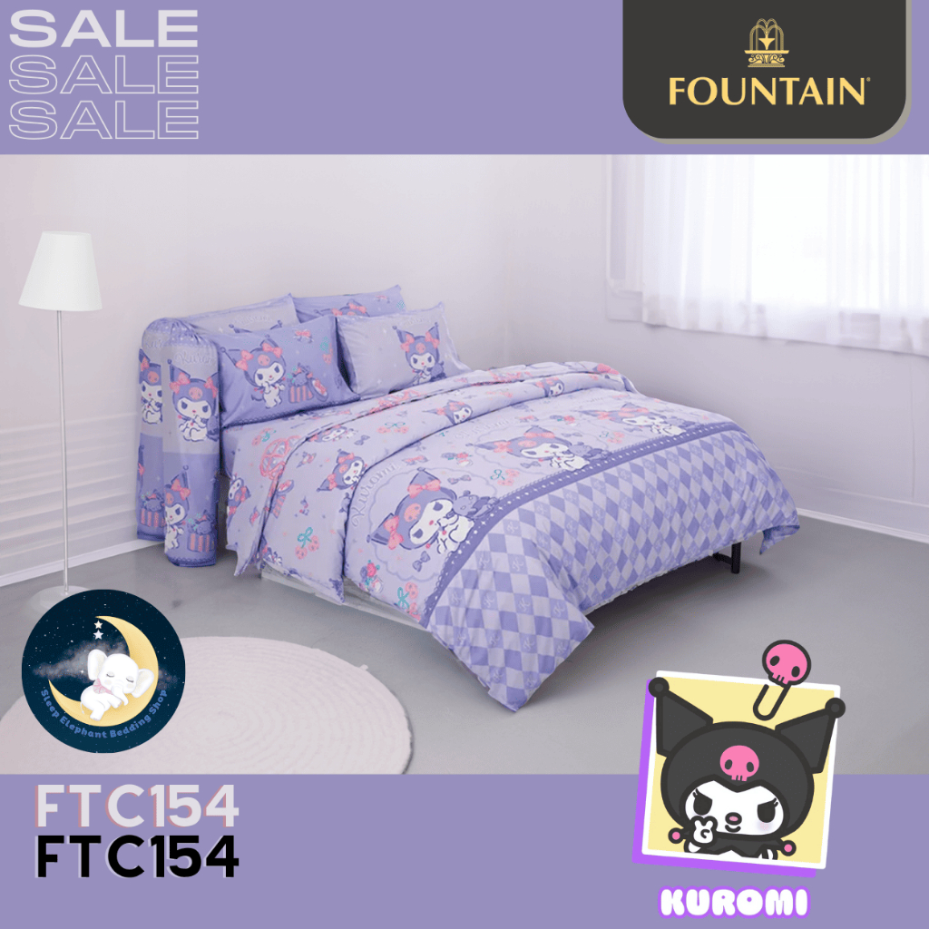 KUROMI "ของแท้พร้อมส่ง" FTC154 ชุดผ้าปูที่นอน คุโรมิ ชุดผ้านวมครบชุด ยี่ห้อ Fountain
