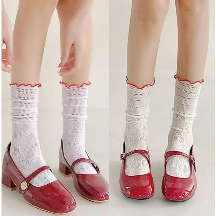 ถุงเท้าลูกไม้ ถุงเท้าผู้หญิง JK ญี่ปุ่น ดีไซน์กลวง สไตล์โลลิต้า ใส่สบาย