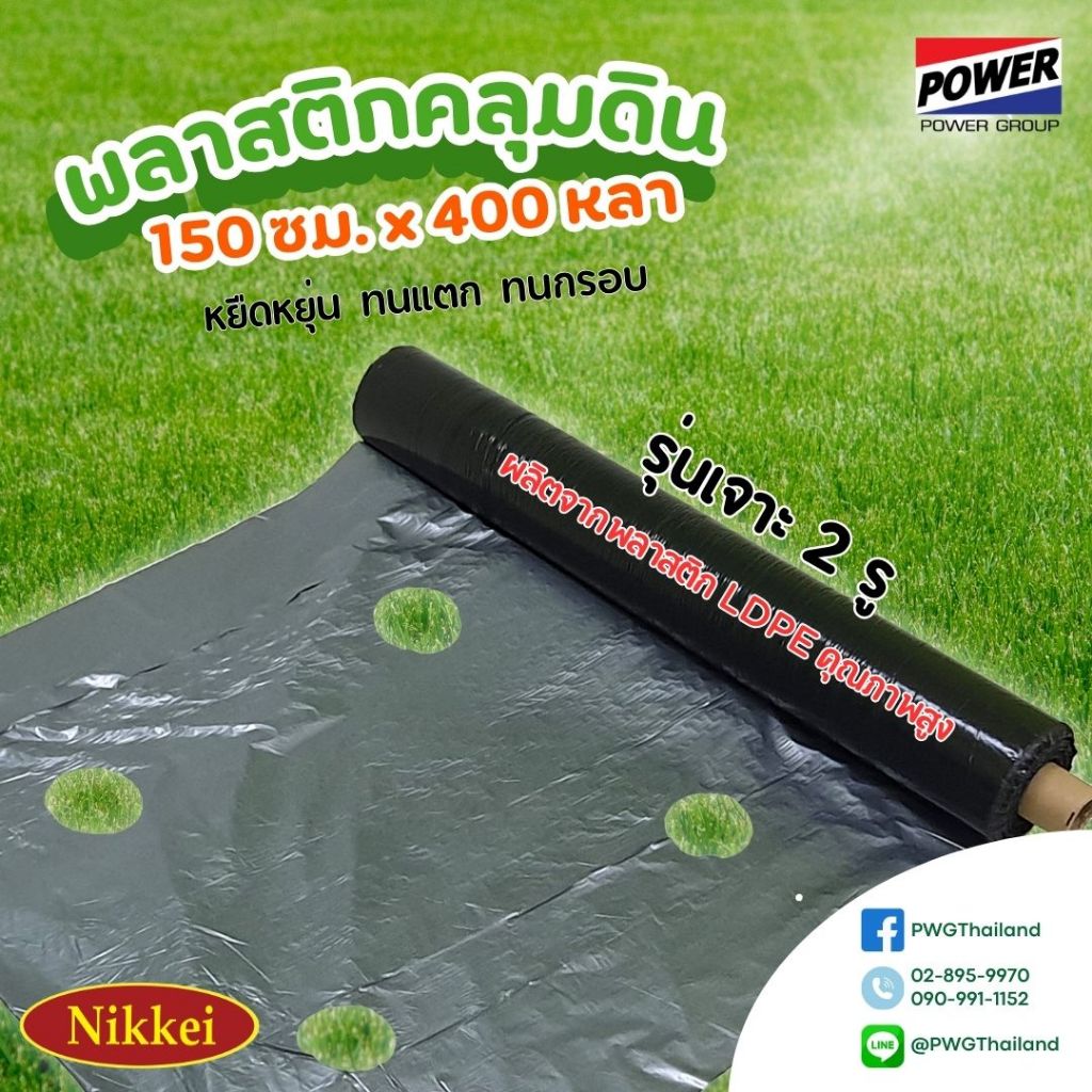 พลาสติกคลุมดิน NIKKEI 2 รู 400หลา หน้ากว้าง 1.2 เมตร 1.5เมตร พลาสติกคลุมแปลง ผ้ายางคลุมดิน กันวัชพืช