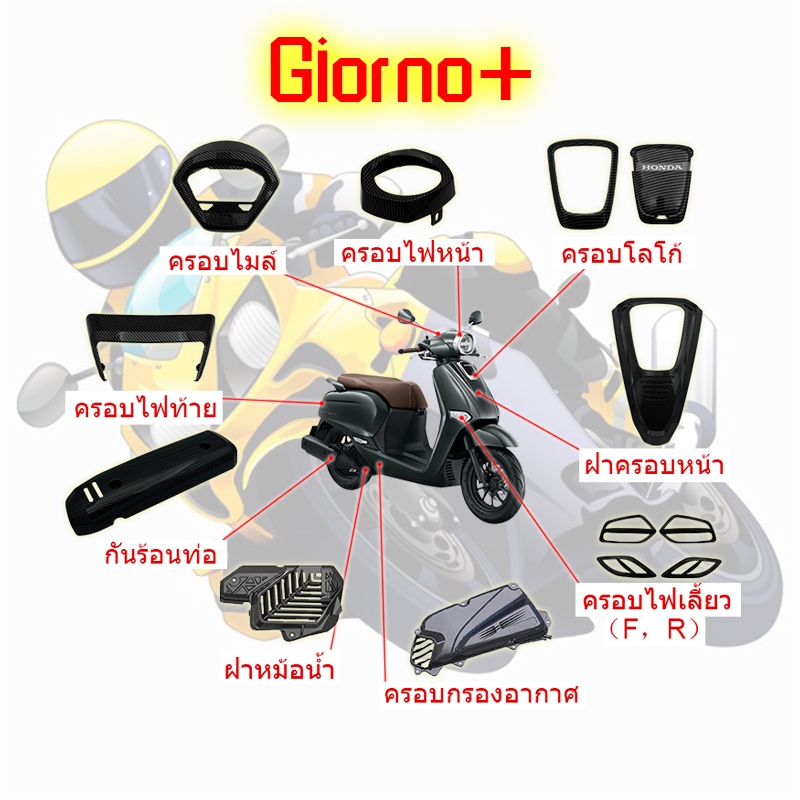 Roxiku_SHOP รวมชุดแต่ง สำหรับ Honda Giorno+ ปี2023-2024 อะไหล่แต่งรถมอเตอร์ไซค์ ชุดสี คาร์บอน 1ชิ้น