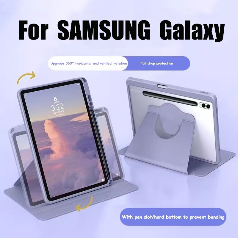 เคสฝาพับ หมุนได้360องศา For Samsung Tab A11 A9 Plus /Tab A7 lite/Tab S6 lite/Tab S9 FE S9FE หลังโปร่งใส มีช่องใส่ปากกา