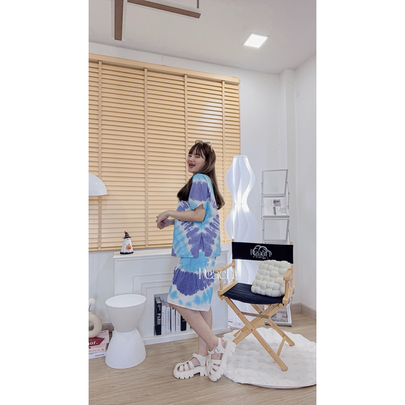 ชุดมัดย้อมสีพาสเทลแขนสั้นขาสั้นเนื้อนุ่มใส่สบาย - รูปที่ 5