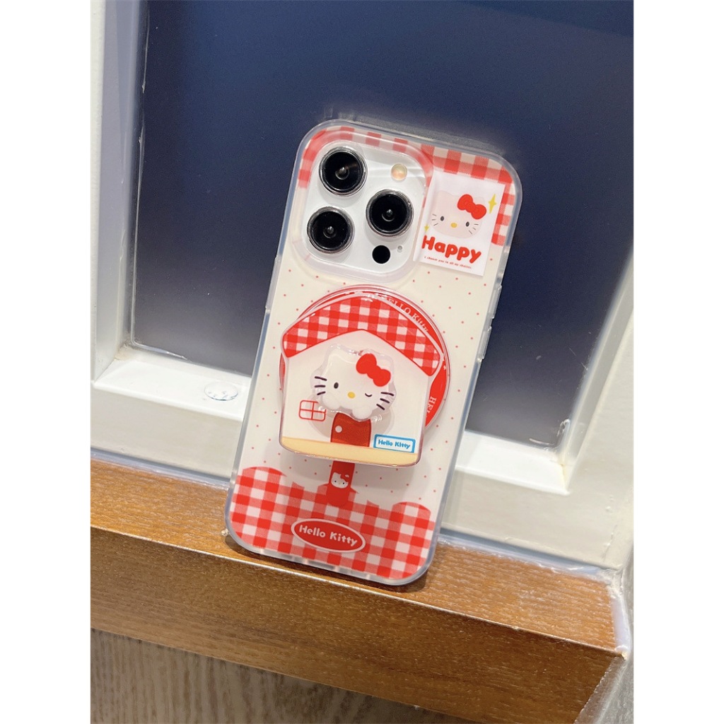 เคสน้องเคทีครีมจุดแดง+ griptok แม่เหล็กหมุนได้ เคสไอโฟน พร้อมส่ง เคสสำหรับ IPHONE CASE 13-16PROMAX